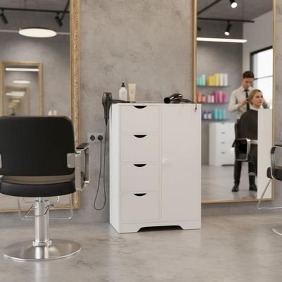 Homy Casa Modern White Storage Cabinet with 4 Drawers and 1 Door Multi-Purpose Salon Organizer for Hair Salon, Spa & Beauty Studio, Compact Equipment Storage Unit 21.8W x 11.8D x 32.2H