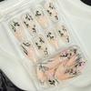 BQZQPAMZ 24Pcs Flower Leaves Press on Nails Pink Floral Medium Almond False Nails Glossy Stick on Nails Reusable Acrylic Nails for Women Summer Plant Nude Manicure Supplies view 4