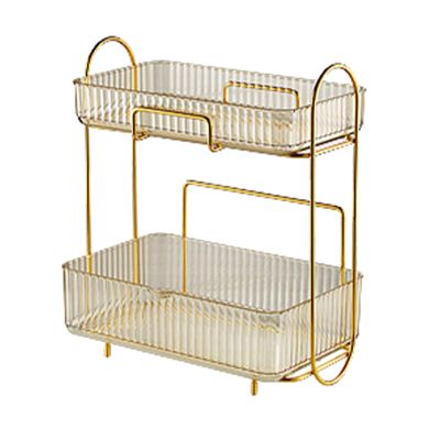2 Tier Bathroom Countertop Organizer, Plastic Large Capacity Makeup Shelf Large Capacity Skincare Tray Cosmetic Organizer for Bedroom Dresser (Amber)