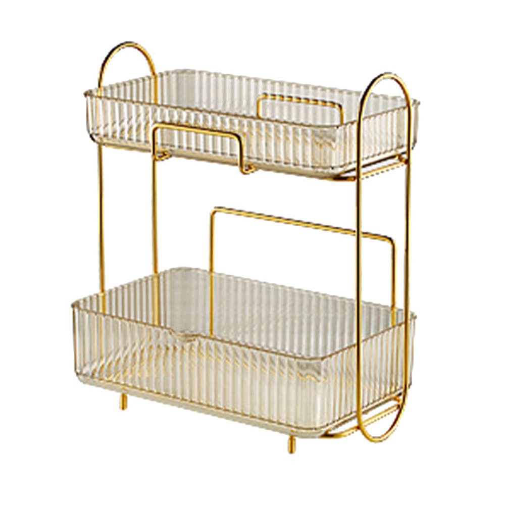 2 Tier Bathroom Countertop Organizer, Plastic Large Capacity Makeup Shelf Large Capacity Skincare Tray Cosmetic Organizer for Bedroom Dresser (Amber)
