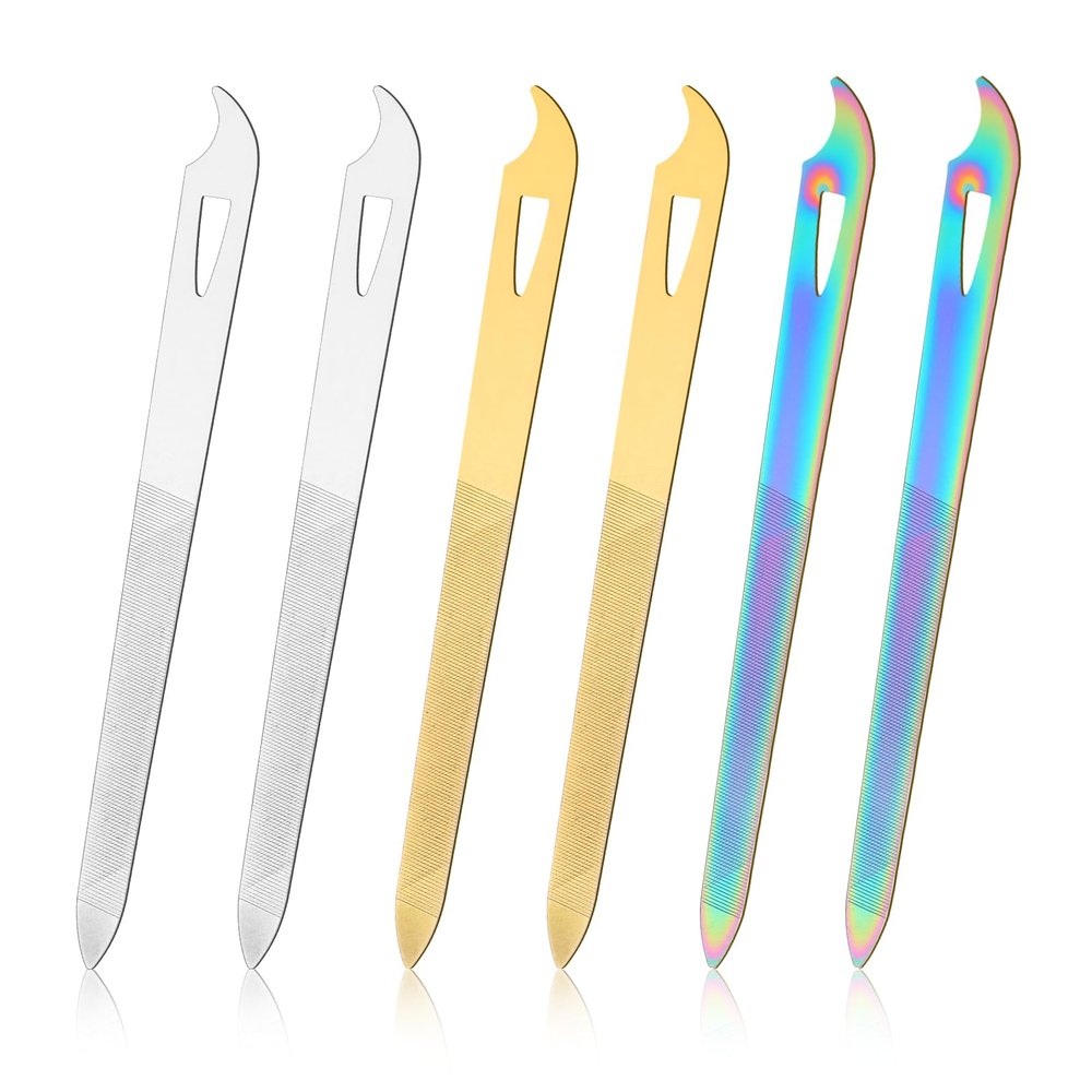 6PCS 5.5" Diamond Deb Nail File Stainless Steel Nail Files for Natural Nails, Double Sided Metal Fingernail Toenail Filer for Women, Durable and Efficient Nails Care Buffer Tool(3 Color)