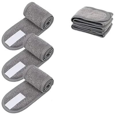 Suojim Mesh Hair Wrap 18pcs Women's Spa Headbands - Adjustable Soft Toweling (Shower/Makeup)(Gray)