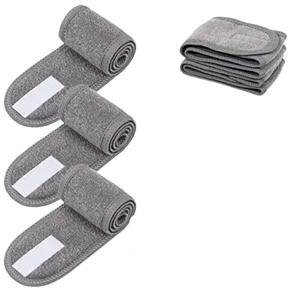 Suojim Mesh Hair Wrap 18pcs Women's Spa Headbands - Adjustable Soft Toweling (Shower/Makeup)(Gray)