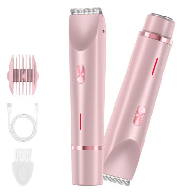 Women's Dual Head Electric Shaver - IPX7 Waterproof, Type-C Rechargeable, Cordless Hair Removal for Body & Bikini Line with 2 AttachmentsPink (Pink)