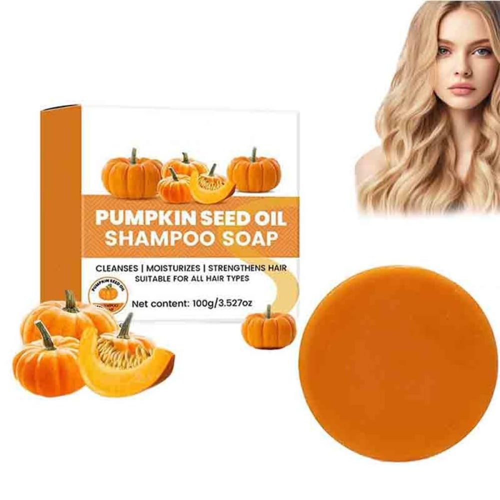 2PCS Pumpkin Seed Oil Shampoo Soap Deep Cleaning Strengthens Hair Scalp Moisturizing Shampoo Soap Suitable for All Hair Types 3.53oz