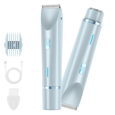 Women's Dual Head Electric Shaver - IPX7 Waterproof, Type-C Rechargeable, Cordless Hair Removal for Body & Bikini Line with 2 AttachmentsPink (Light Blue)