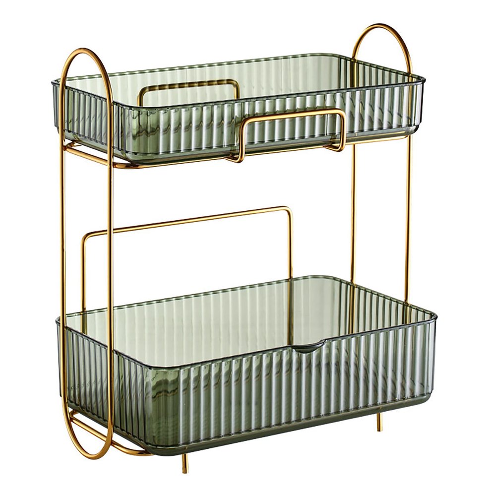 2 Tier Bathroom Countertop Organizer, Plastic Large Capacity Makeup Shelf Large Capacity Skincare Tray Cosmetic Organizer for Bedroom Dresser (Green)