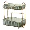 2 Tier Bathroom Countertop Organizer, Plastic Large Capacity Makeup Shelf Large Capacity Skincare Tray Cosmetic Organizer for Bedroom Dresser (Green) view 2
