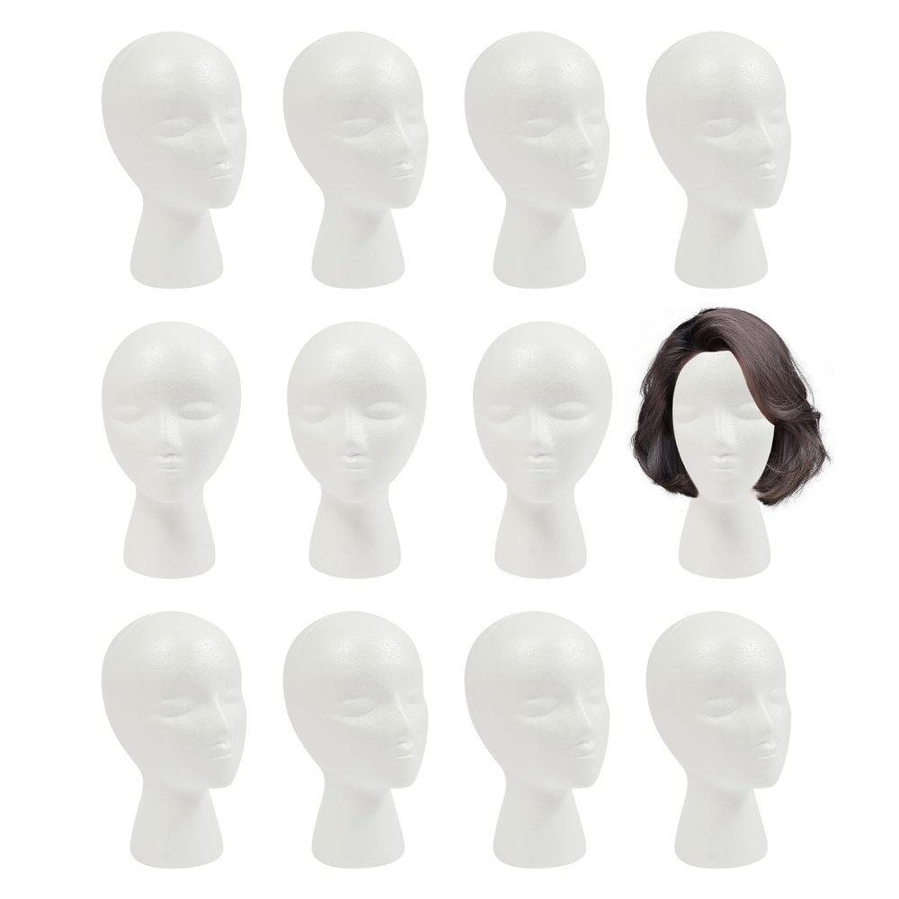 12 Pcs Foam Wig Head Female Foam Mannequin Hairpieces Stand Holder Cosmetics Model Head Display Hair Hats for Home Travel Salon