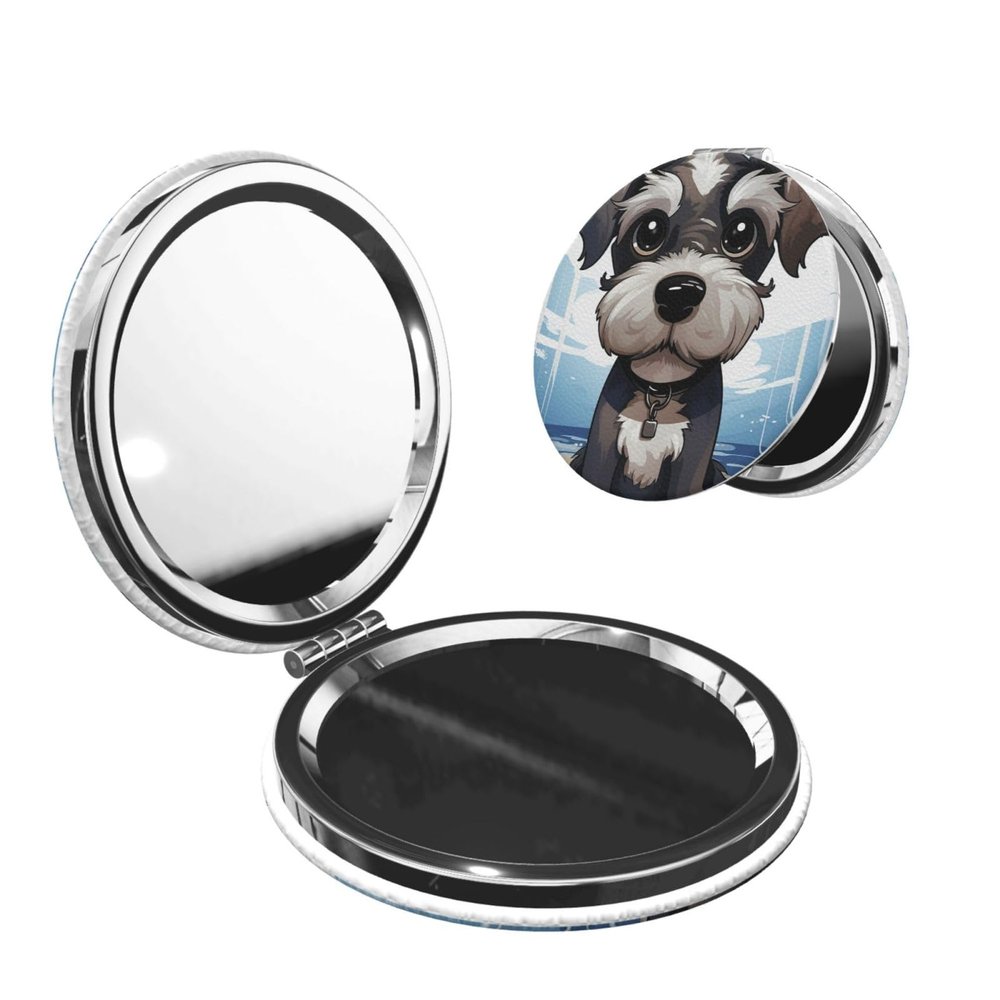 DDTKLSNV Adorable Schnauzer Compact Mirror Small Pocket Pu Leather Makeup Mirrors 1x/2x Magnifying Portable Pocket Mirror for Women Girls