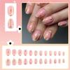 24Pcs Pink Glossy Press on Nails White Flower Short Round Fake Nails with Glue Gold Leaf Autumn Acrylic Nails for women Fall Manicure Decoration Supplies view 2