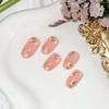 24Pcs Pink Glossy Press on Nails White Flower Short Round Fake Nails with Glue Gold Leaf Autumn Acrylic Nails for women Fall Manicure Decoration Supplies view 4