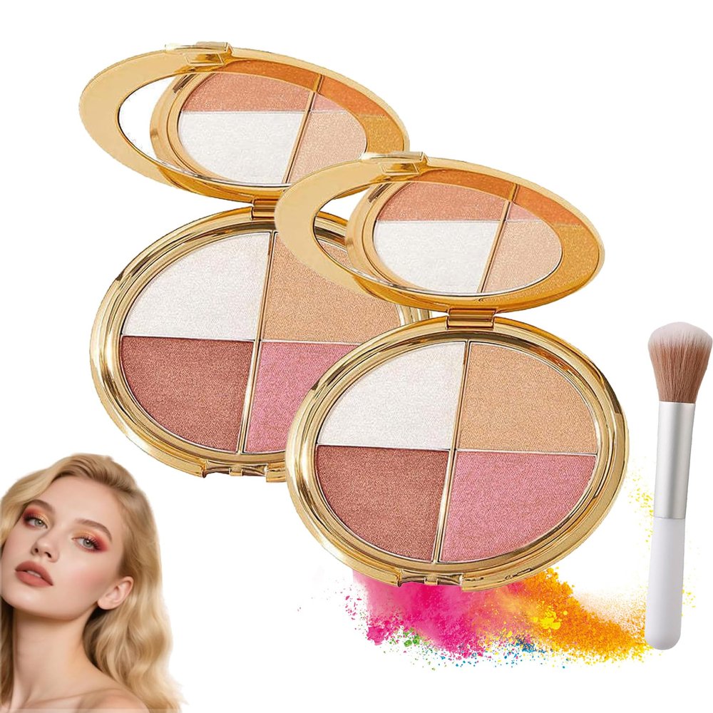 Highlighting Eye & Cheek Highlighting Eye & Cheek with Brush, 4-In-1 Highlight Makeup for Blush, Eyeshadow and Highlighter Makeup (2PCS)
