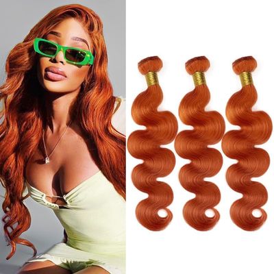 10 12 14Inch Body Wave Bundles Human Hair Brazilian Virgin Hair for Black Women 12A Wet and Wavy 3 Bundles Orange Human Hair Weave (Ginger #350)