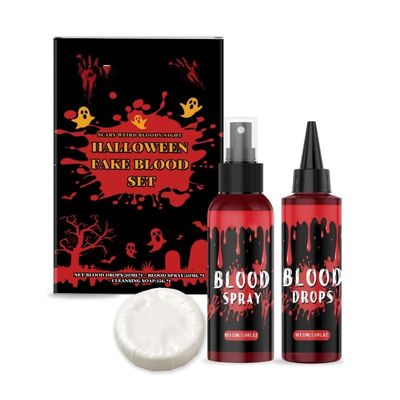 3 Pack Halloween Fake Blood Makeup Set - 1.69ounce *1 + Plasma Spray: 1.69ounce *1 + Facial Soap: 0.03lb *1,Realistic Washable Special Effects SFX Cosplay Accessories