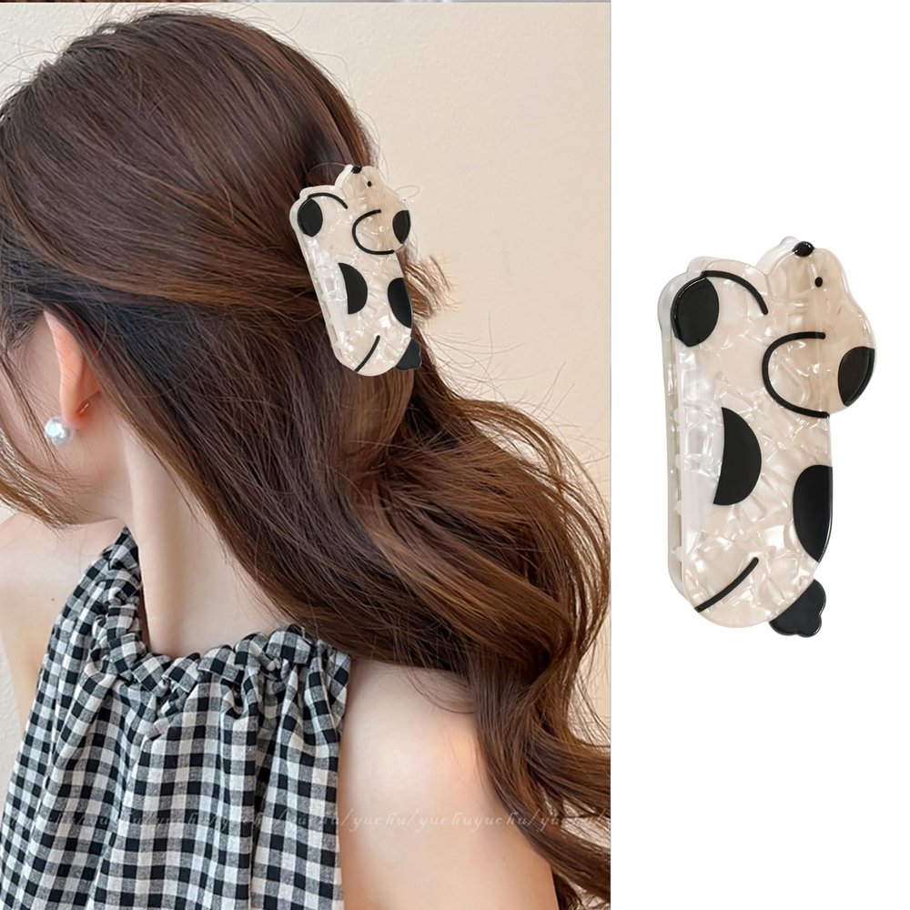 1pc Dog Hair Clips Cute Animal Hair Claw Clip Cartoon Design Black White Dog Hair Jaw Clips Nonslip Acrylic Hair Clamps Medium Acetate Hair Barrette Kawaii Hair Clips for Women Girls
