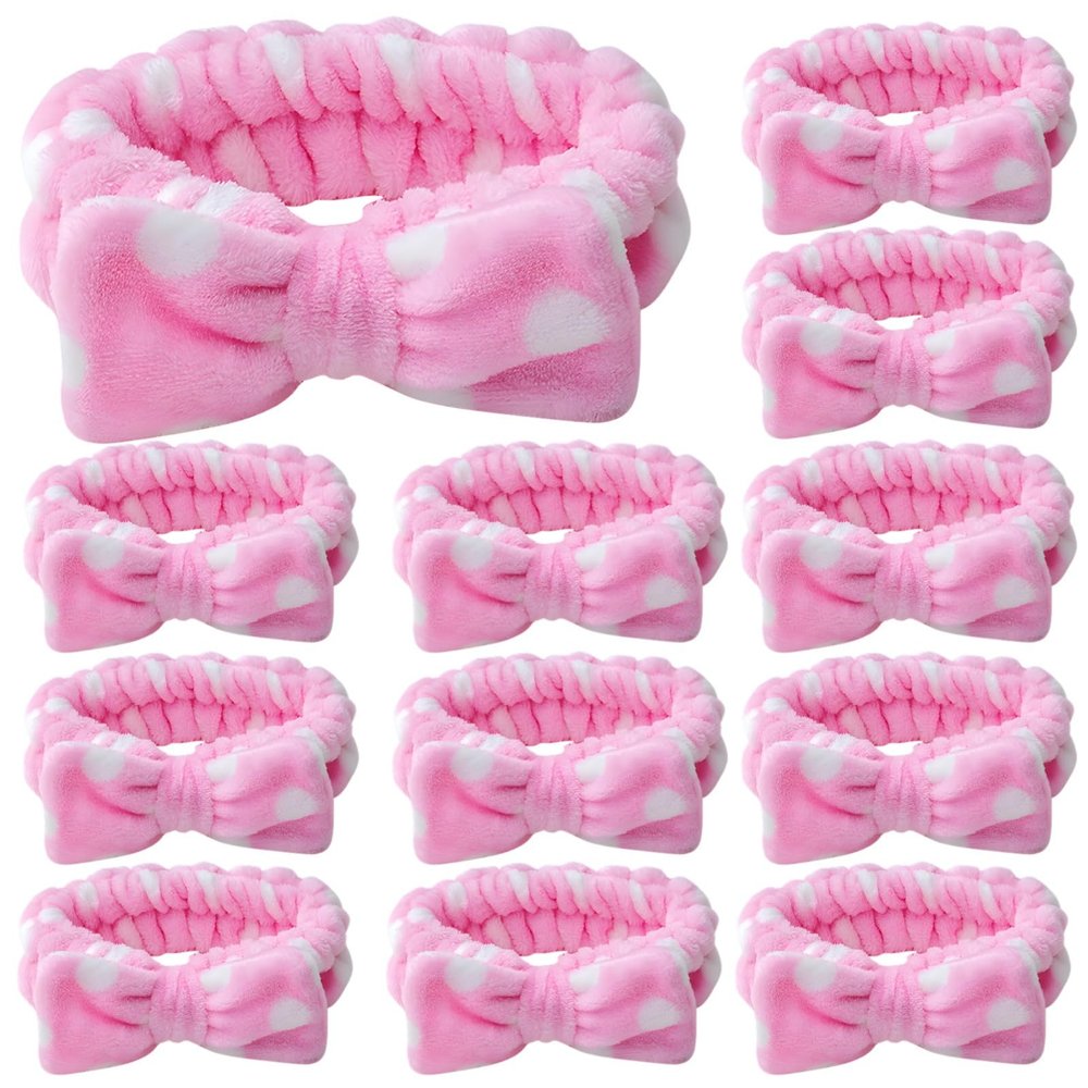 12 Pcs Flannel Headbands For Women, Adjustable Bow Hairbands For Skincare, Makeup, And Facial Treatments