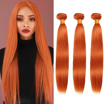 12 14 16Inch Straight Bundles Human Hair Brazilian Virgin Hair for Black Women 12A Wet and Wavy 3 Bundles Orange Human Hair Weave (Ginger #350)