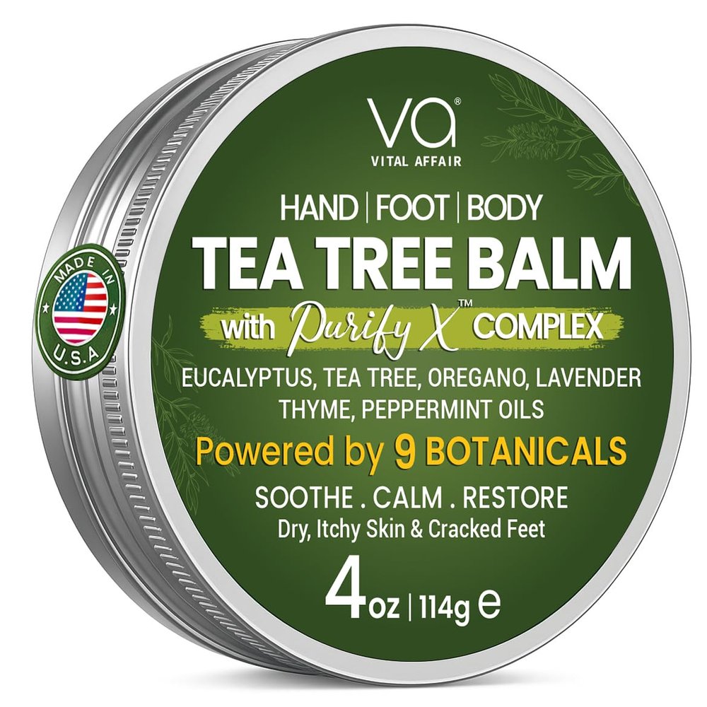 VITAL AFFAIR Tea Tree Oil Balm  Soothing Care for Rashes, Athletes Foot, Jock Itch, Bug Bites, Folliculitis, Cracked Feet, Dry, Flaky, Irritated Skin  For All Ages & Sensitive Skin - 4 oz