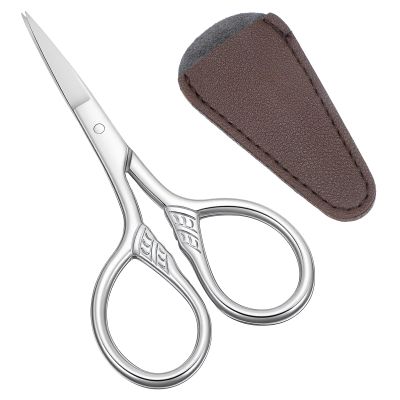 Small Precision Scissors Stainless Steel Multi-Purpose Vintage Beauty Grooming Kit Professional Beauty Mini Scissors For Facial Hair Eyebrow Eyelash Beard Moustache With Leather Case