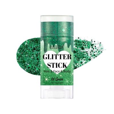 DAGEDA Green Body Glitter Stick,St Patricks Day Accessories,Sparkly Green Face Glitter Makeup,Holographic Hair Glitters St Patricks Day Costumes for Women, Shimmer Face Paint Stick for Carnival Party