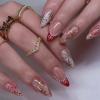24Pcs Christmas French Tip Press on Nails Medium Almond Bow Snowflake Walking Stick Fake Nails Gingerbread Man Glue on Nails Cute Acrylic Nails for Women Nail Decoration Gift view 1
