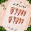 24Pcs Christmas French Tip Press on Nails Medium Almond Bow Snowflake Walking Stick Fake Nails Gingerbread Man Glue on Nails Cute Acrylic Nails for Women Nail Decoration Gift view 2