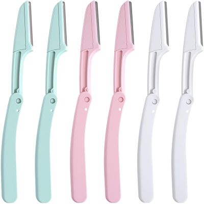 Winsyison 6pcs Foldable Eyebrow Razor, Stainless Steel Folding Eyebrow Trimmers Razors, Portable Mild Facial Hair Removal Shavers Tools for Women Men- Pink & Green & White