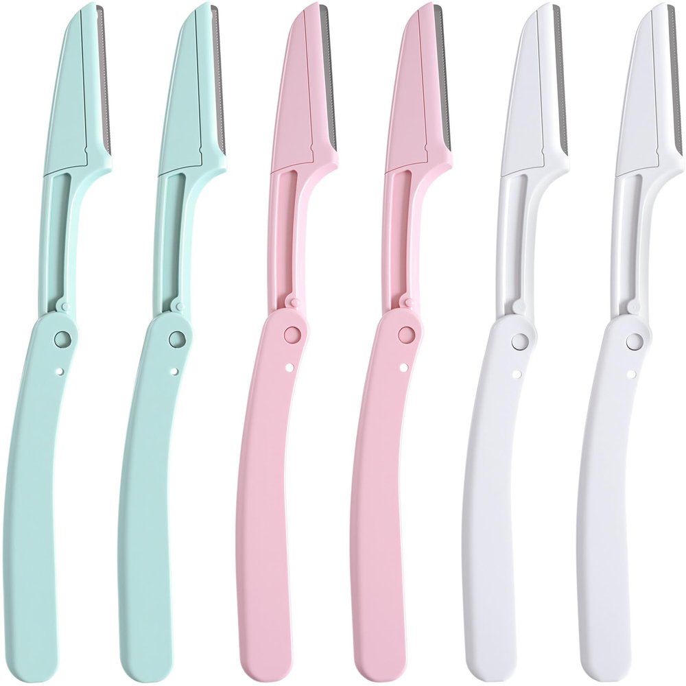 Winsyison 6pcs Foldable Eyebrow Razor, Stainless Steel Folding Eyebrow Trimmers Razors, Portable Mild Facial Hair Removal Shavers Tools for Women Men- Pink & Green & White