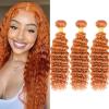 10 12 14Inch Deep Wave Bundles Human Hair Brazilian Virgin Hair for Black Women 12A Wet and Wavy 3 Bundles Orange Human Hair Weave (Ginger #350) view 1