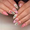 24Pcs Christmas French Tip Press on Nails Medium Almond Bow Walking Stick Fake Nails Christmas Tree Glue on Nails Pink Nude Acrylic Nails for Women Holiday Nail Art Supplies view 1