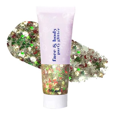 Christmas Body Face Hair Glitter Gel,Glitter Face Paint Makeup for Women,Holographic Sequins Chunky Glitter for Face Hair Nails,Singer Concert Festival Rave Accessories,50ml