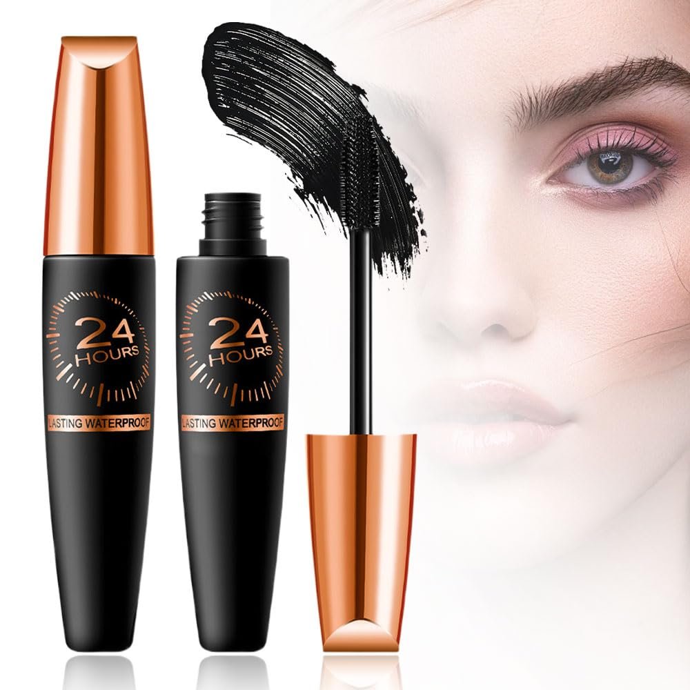2025 New Waterproof Silk Fibre Thick Lengthening Mascara, Iron Wand Mascara Curling Eyelashes Iron Mascaras with No Flaking, Long-Lasting 4D Curling Silk Fiber Lash Mascaras for Women Eyes Makeup (1)