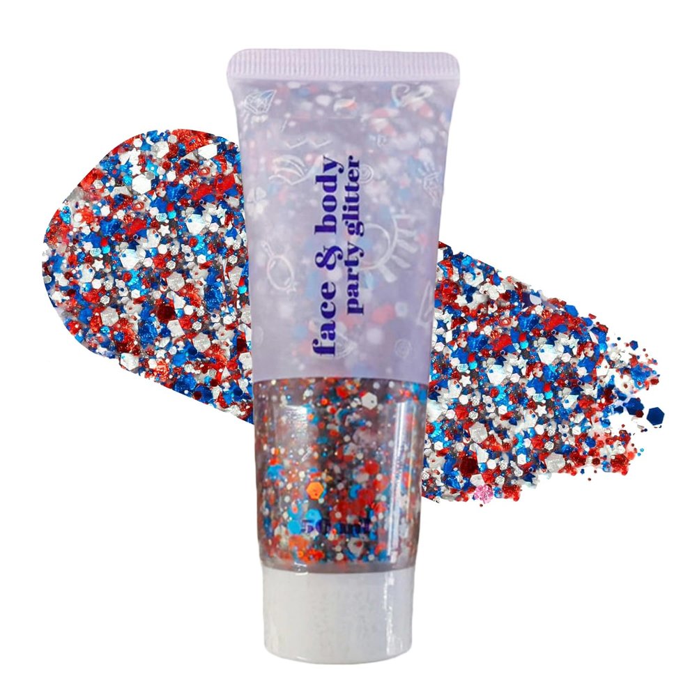 Body Face Hair Glitter Gel for Independence Day,Glitter Face Paint Makeup for Women,Holographic Sequins Chunky Glitter for Face Hair Nails,Singer Concert Festival Rave Accessories,50ml