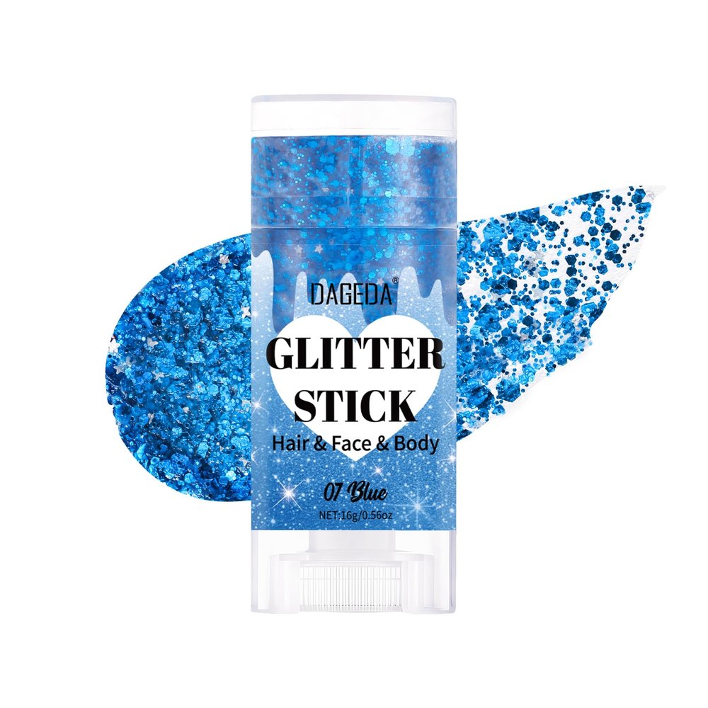 DAGEDA Blue Body Glitter Stick,Sparkly Face Glitter Makeup,Holographic Hair Glitters Mermaid Makeup Rave Outfits for Women, Shimmer Face Paint Stick Singer Concert Accessories