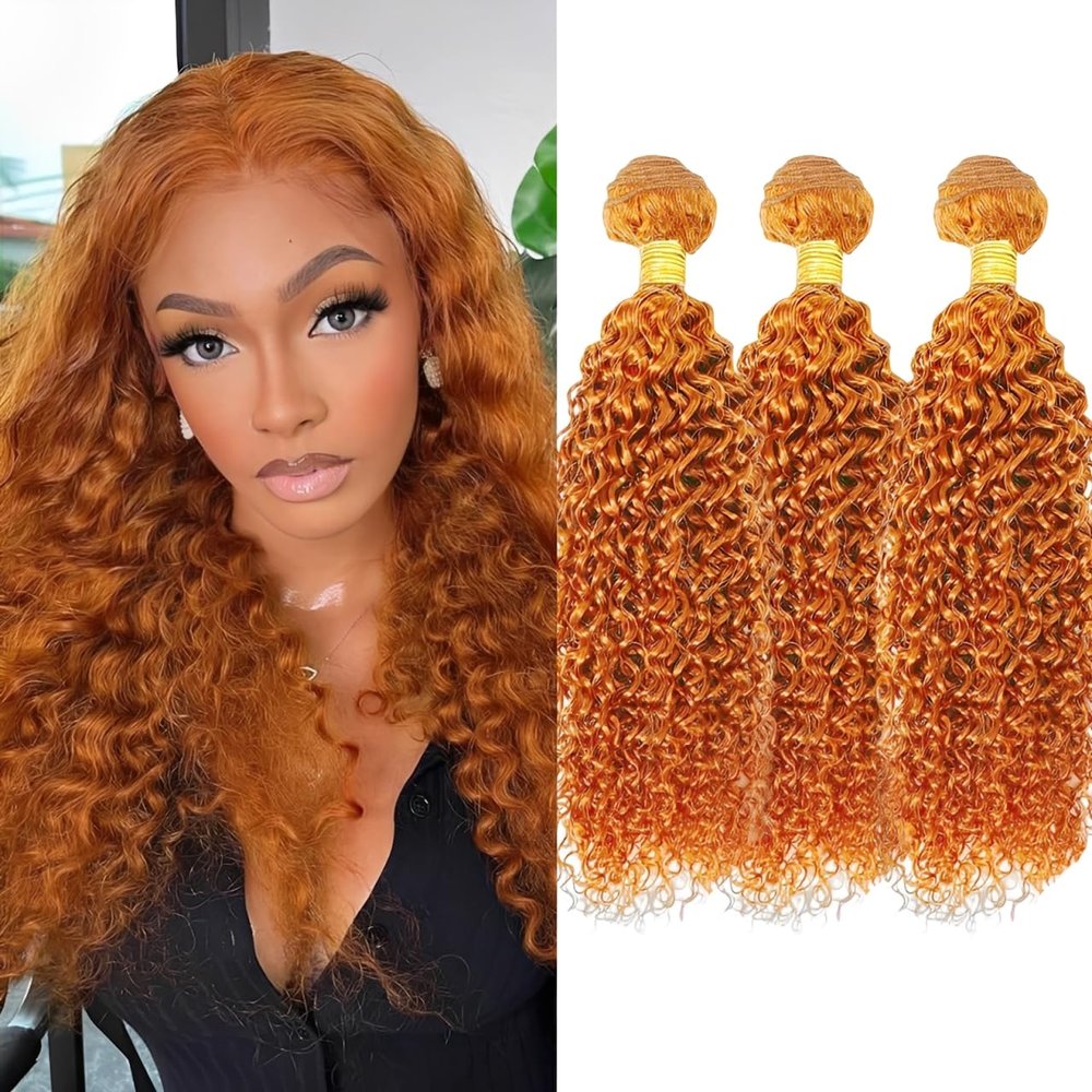 12 14 16Inch Water Wave Bundles Human Hair Brazilian Virgin Hair for Black Women 12A Wet and Wavy 3 Bundles Orange Human Hair Weave (Ginger #350)