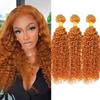 12 14 16Inch Water Wave Bundles Human Hair Brazilian Virgin Hair for Black Women 12A Wet and Wavy 3 Bundles Orange Human Hair Weave (Ginger #350) view 1