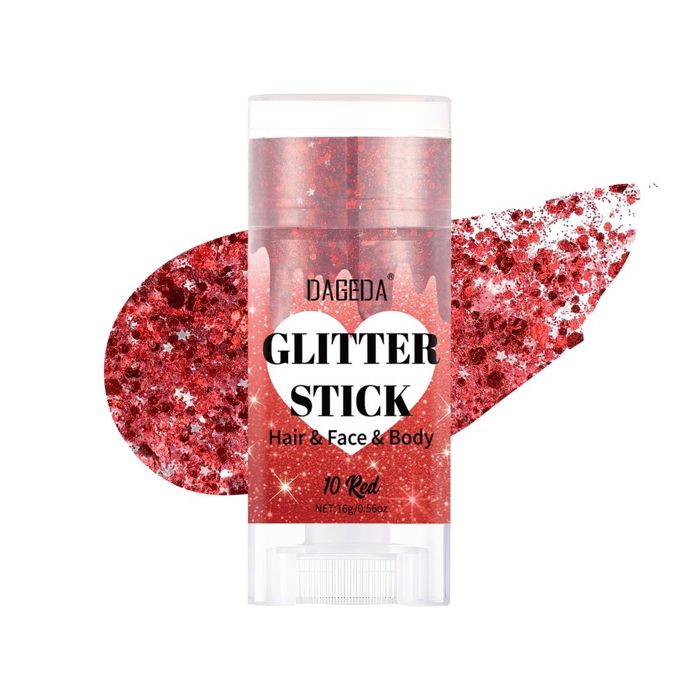 DAGEDA Red Body Glitter Stick,Sparkly Face Glitter Makeup,Holographic Hair Glitters Mermaid Makeup Rave Outfits for Women, Shimmer Face Paint Stick Singer Concert Accessories