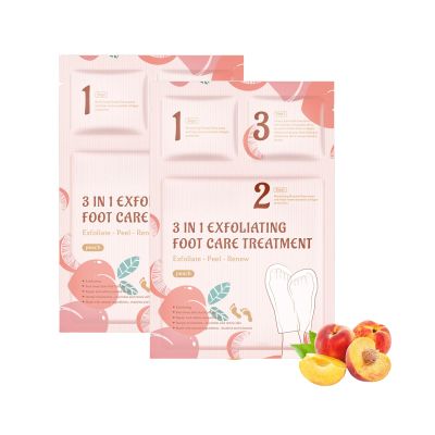 3-in-1 Foot Peel Mask Kit  Exfoliating Foot Care Treatment with Cleansing Mousse, Peeling Socks & Hydrating Cream (Peach Extract) for Dry Cracked Heels, Calluses & Dead Skin 2pcs