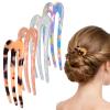 4 Pcs Large French Pins for Thick Hair 3-Prong Hair Forks Retro U Shaped Hair Pins for Women French Twist Hairs Pin Clips Chignon Pin Hairstyle Accessories (Blue Mermaid Light Tortoise Pink) view 1