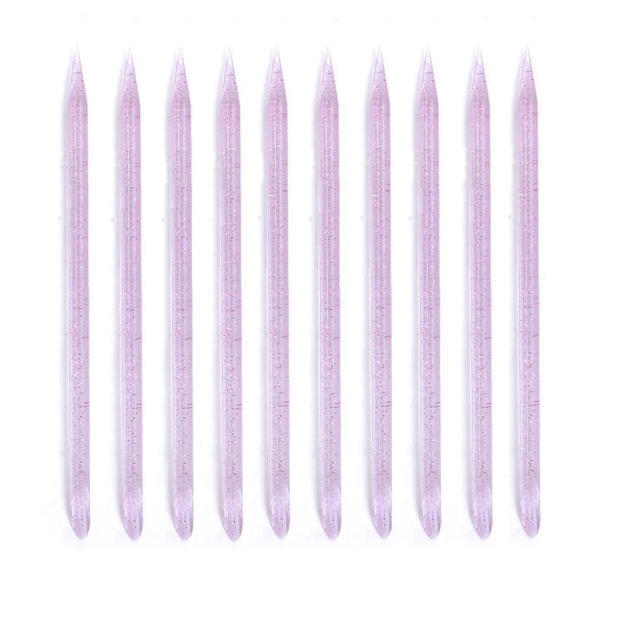 10/50/100Pcs Reusable Crystal Stick Double End Nail Art Cuticle Pusher Cuticle Remover Tool Pedicure Care Nails Manicures Tools (Pink,10)
