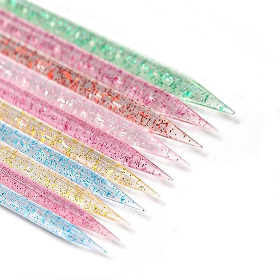 10/50/100Pcs Reusable Crystal Stick Double End Nail Art Cuticle Pusher Cuticle Remover Tool Pedicure Care Nails Manicures Tools (Multicolor,10)