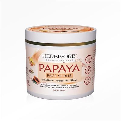 H.E.R.B.I.V.O.R.E Face Scrub (Papaya) with Vitamin E, Green Tea, Turmeric, Rice Extracts, 80g