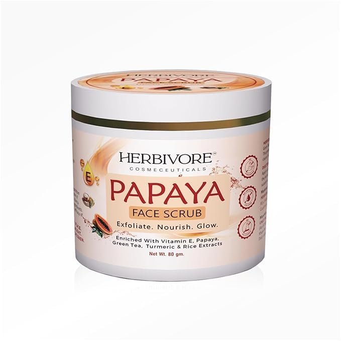 H.E.R.B.I.V.O.R.E Face Scrub (Papaya) with Vitamin E, Green Tea, Turmeric, Rice Extracts, 80g