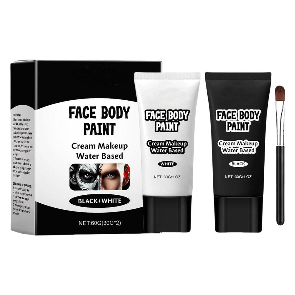 Cream Makeup Water Based - Cream Body Paint Full Coverage Foundation Makeup,Halloween Black White Face Body Paint for Clown Mimes Skeleton Vampire Costume