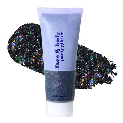 Black Body Face Hair Glitter Gel for Halloween,Glitter Face Paint Makeup for Women,Holographic Sequins Chunky Glitter for Face Hair Nails,Singer Concert Festival Rave Accessories,50ml