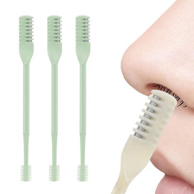 2-in-1 Nasal Hair Cutter, 2025 New Double Sided Nose Hair Knife, Portable 360 Rotating Nostril Hair Remover Tool for Travel, Manual Nose Hair Trimmer for Men and Women (3Pcs Light Green)