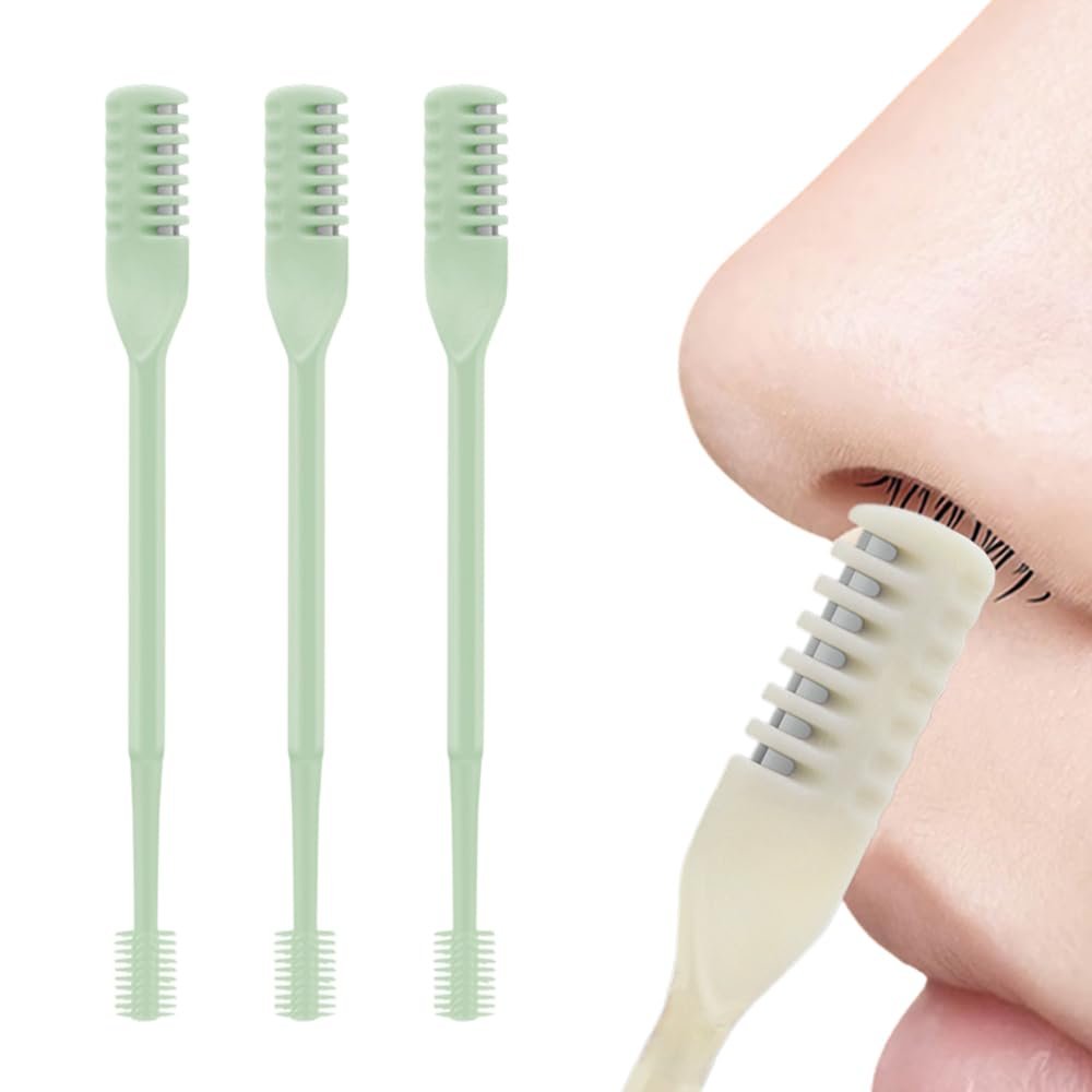 2-in-1 Nasal Hair Cutter, 2025 New Double Sided Nose Hair Knife, Portable 360 Rotating Nostril Hair Remover Tool for Travel, Manual Nose Hair Trimmer for Men and Women (3Pcs Light Green)