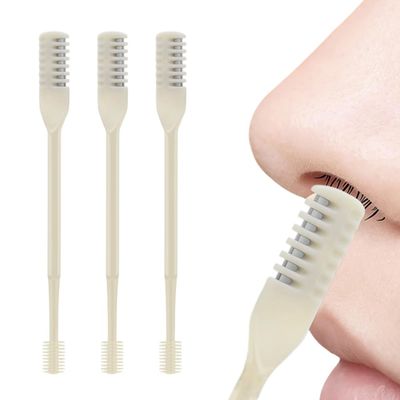 2-in-1 Nasal Hair Cutter, 2025 New Double Sided Nose Hair Knife, Portable 360 Rotating Nostril Hair Remover Tool for Travel, Manual Nose Hair Trimmer for Men and Women (3Pcs Beige)