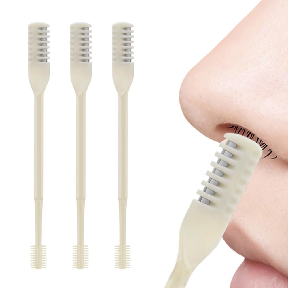 2-in-1 Nasal Hair Cutter, 2025 New Double Sided Nose Hair Knife, Portable 360 Rotating Nostril Hair Remover Tool for Travel, Manual Nose Hair Trimmer for Men and Women (3Pcs Beige)